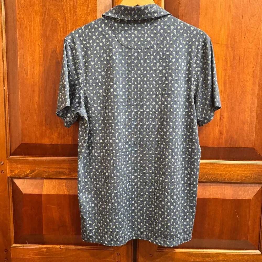 J.Crew Performance Men's Blue Lime Green Palm Tree Print Polo Shirt Medium